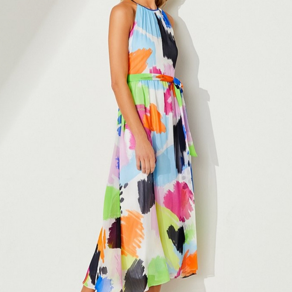 DKNY Abstract Print Halter Neck Sleeveless Dressi - Picture 2 of 4